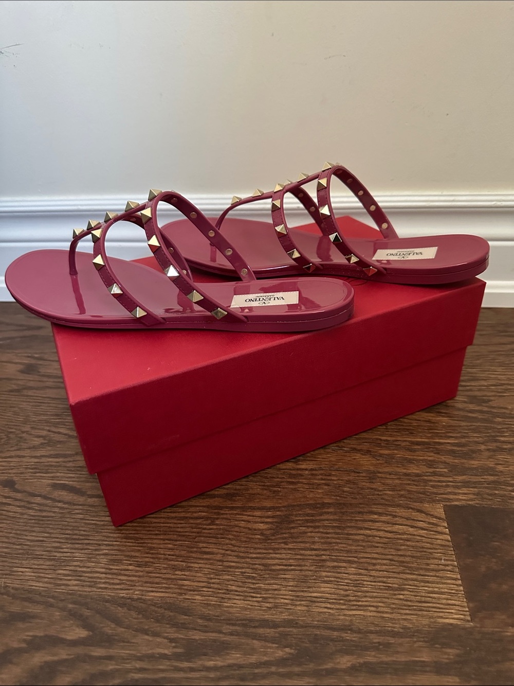 Valentino Pink Jelly Studded Thong Sandals - Picture 4 of 14